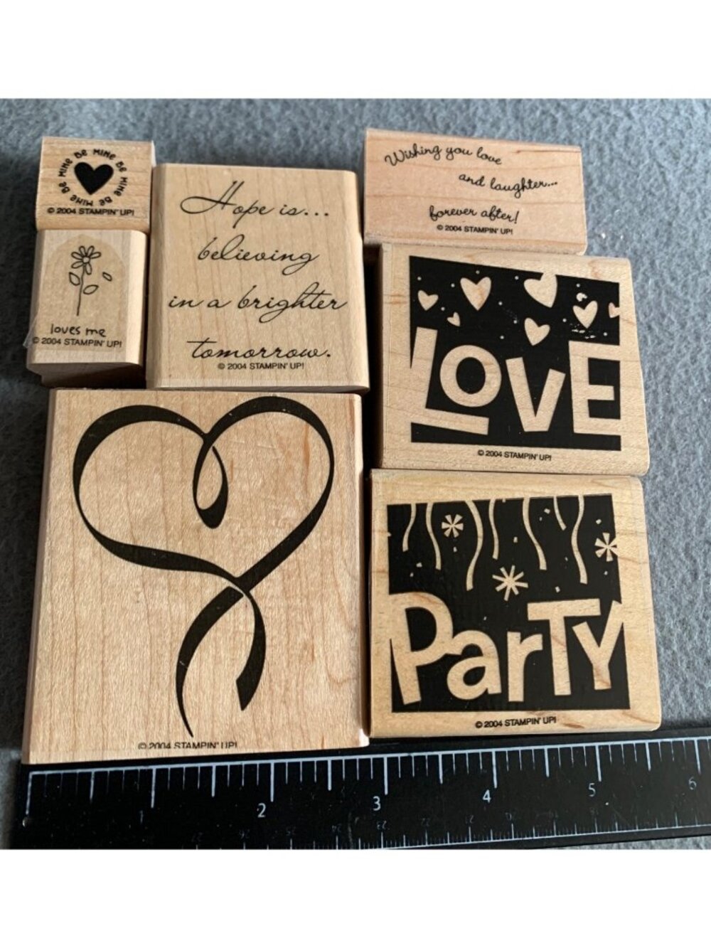 Stampin Up Wood Mounted Rubber Stamp Set - Love Party Heart & More - Picture 2 of 6